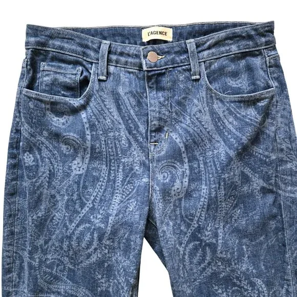 L’Agence Stassi High Rise Jeans 29 Sleek Baby Boot Blue Paisley - Picture 6 of 14